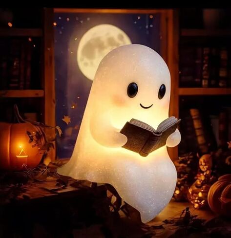 Ghost Night Light with Book, USB Powered LED Lamp, Warm White Glow, Resin, Cute Kawaii Figurine, Bedroom Nightlight in Saudi Arabia