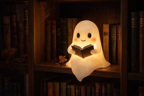 Ghost Night Light with Book, USB Powered LED Lamp, Warm White Glow, Resin, Cute Kawaii Figurine, Bedroom Nightlight in Saudi Arabia