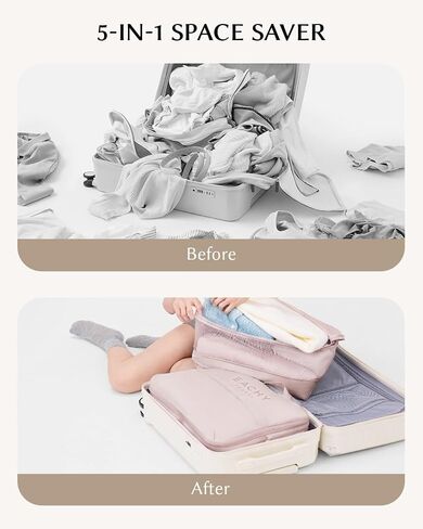 EACHY 5-in-1 Compression Packing Cube, Hanging Luggage Organizer with 4 Compartments for Clothes and Underwear, Machine Washable Travel Suitcase Accessories (Pink, Large) in Saudi Arabia