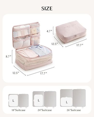 EACHY 5-in-1 Compression Packing Cube, Hanging Luggage Organizer with 4 Compartments for Clothes and Underwear, Machine Washable Travel Suitcase Accessories (Pink, Large) in Saudi Arabia