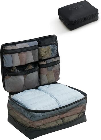 EACHY 5-in-1 Compression Packing Cube, Hanging Luggage Organizer with 4 Compartments for Clothes and Underwear, Machine Washable Travel Suitcase Accessories (Pink, Large) in Saudi Arabia
