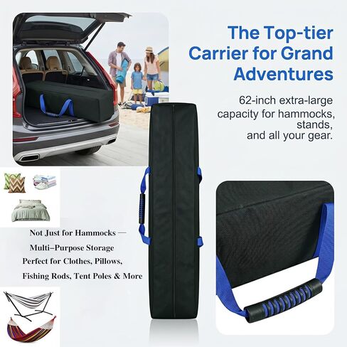 Hammock Storage Bag Heavy Duty Waterproof, 62''L x 10''W", Portable Steel Hammock Stand Carrying Bag with Zipper Closure, Black in Saudi Arabia