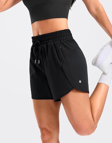 SANTINY Women's 5'' Running Shorts with 2 Zipper Pockets Lightweight Quick Dry Gym Workout Athletic Shorts for Women in Kuwait