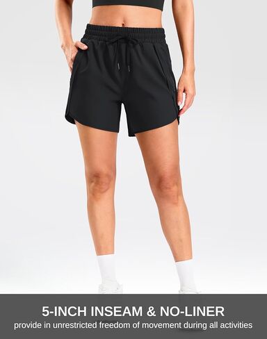 SANTINY Women's 5'' Running Shorts with 2 Zipper Pockets Lightweight Quick Dry Gym Workout Athletic Shorts for Women in Kuwait