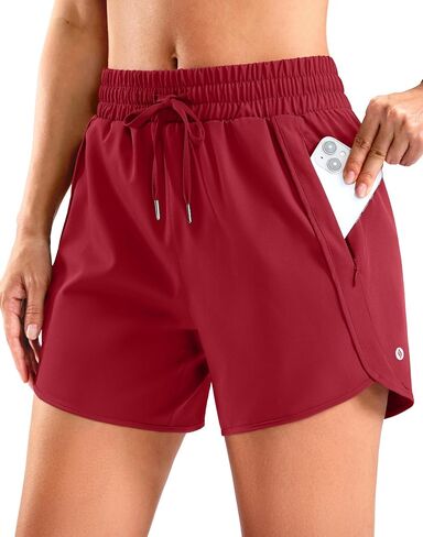 SANTINY Women's 5'' Running Shorts with 2 Zipper Pockets Lightweight Quick Dry Gym Workout Athletic Shorts for Women in Kuwait