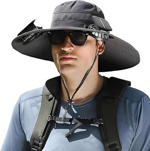 Solar Hat with Fan Wide Brim Sun Hat USB Rechargeable Dual Solar Panel Cooling Hat for Men Women Hiking Fishing Gardening in Kuwait