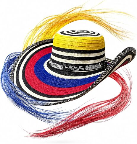 Economic Colombian Vueltiao Hat - Tricolor Flag fibra Plastic Style Hat for Men & Women Unisex Sun Beach in Kuwait