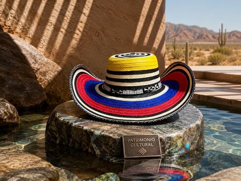 Economic Colombian Vueltiao Hat - Tricolor Flag fibra Plastic Style Hat for Men & Women Unisex Sun Beach in Kuwait