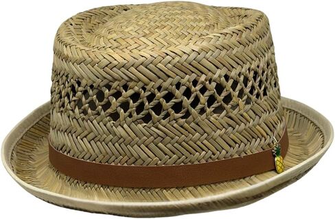 Rush Straw Pork Pie Hat for Men & Women(Hand Made) – Boater Derby Fedora Sun Hat with Upturn Brim, Brown Leather Band & Pineapple Accent – One Size Fits Most. in Saudi Arabia