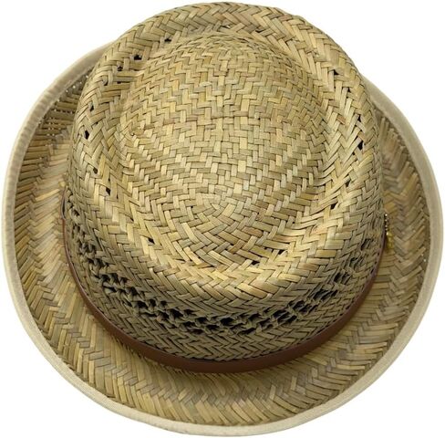 Rush Straw Pork Pie Hat for Men & Women(Hand Made) – Boater Derby Fedora Sun Hat with Upturn Brim, Brown Leather Band & Pineapple Accent – One Size Fits Most. in Saudi Arabia