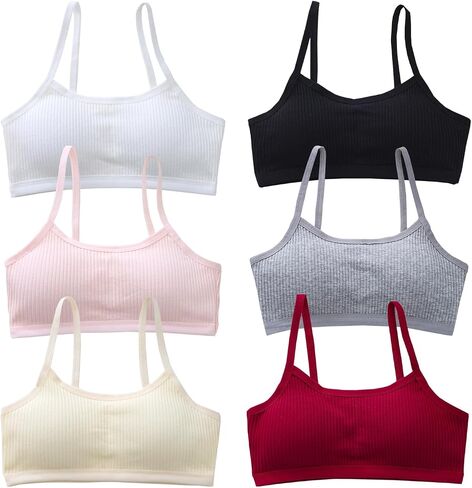 Training Bras Girls Crop Cami Sports Bralettes for Teens | 6 Packs ,6 Colors,Stretch Straps,Wire Free,Removable Padding,Teens bras for school-sports-daily life in Saudi Arabia