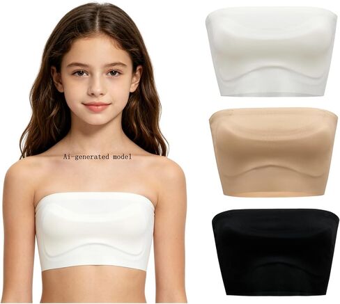 Girls Bandeau Bra Anti-Slip,Training Bras Dance Tube Top with Adjustable Clear Straps 6-14Y in Kuwait