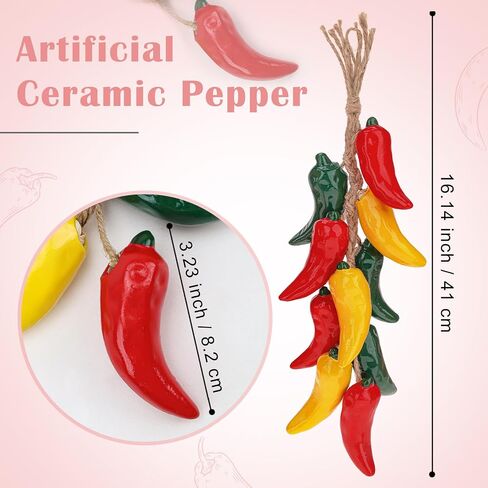 Folmywy Artificial Ceramics Pepper Decorative Hanging Fake Peppers String Green Yellow Red Realistic Chili Vegetable Decoration for Kitchen Farmhouse Home Pendant Wall Cabinet Decor in Saudi Arabia