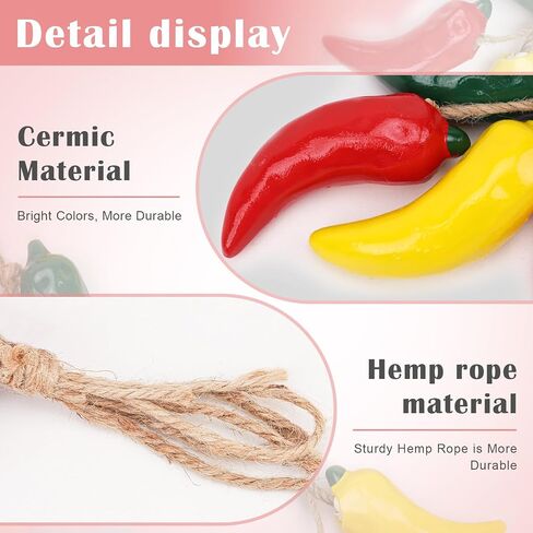 Folmywy Artificial Ceramics Pepper Decorative Hanging Fake Peppers String Green Yellow Red Realistic Chili Vegetable Decoration for Kitchen Farmhouse Home Pendant Wall Cabinet Decor in Saudi Arabia