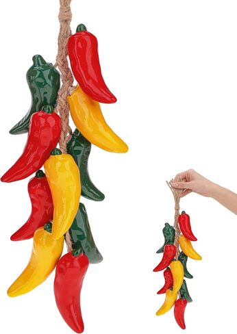 Folmywy Artificial Ceramics Pepper Decorative Hanging Fake Peppers String Green Yellow Red Realistic Chili Vegetable Decoration for Kitchen Farmhouse Home Pendant Wall Cabinet Decor in Saudi Arabia
