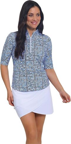 IBKUL Athleisure Wear واقي من الشمس UPF 50+ Icefil Cooling Josie طباعة Ruched الكوع الأكمام اليوسفي طوق الأعلى - 41113 in Kuwait