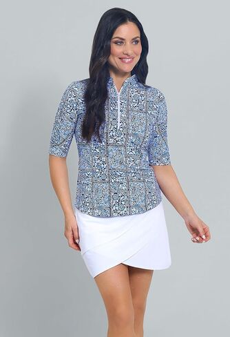 IBKUL Athleisure Wear واقي من الشمس UPF 50+ Icefil Cooling Josie طباعة Ruched الكوع الأكمام اليوسفي طوق الأعلى - 41113 in Kuwait