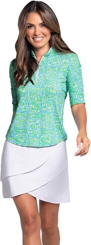IBKUL Athleisure Wear واقي من الشمس UPF 50+ Icefil Cooling Josie طباعة Ruched الكوع الأكمام اليوسفي طوق الأعلى - 41113 in Kuwait