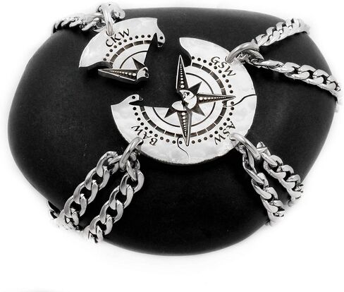 4 Piece Compass Necklace with Engraved Custom Initials, World Compass, Nautical Friends or Family Jewelry, Hand Cut Coin, By NameCoins in Saudi Arabia
