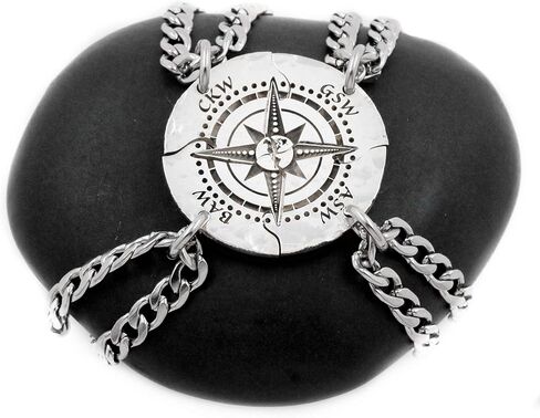4 Piece Compass Necklace with Engraved Custom Initials, World Compass, Nautical Friends or Family Jewelry, Hand Cut Coin, By NameCoins in Saudi Arabia