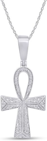 AFFY 1/4 Carat Round Cut White Natural Diamond Ankh Cross Pendant Necklace For Men & Women In 14K Gold Over Sterling Silver (0.25 Cttw, I2-I3 Clarity) in Kuwait