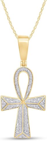 AFFY 1/4 Carat Round Cut White Natural Diamond Ankh Cross Pendant Necklace For Men & Women In 14K Gold Over Sterling Silver (0.25 Cttw, I2-I3 Clarity) in Kuwait