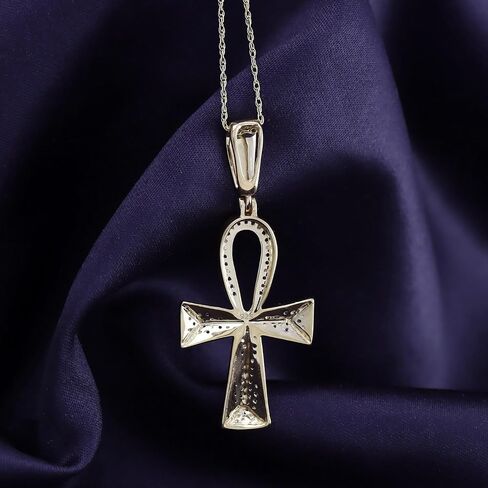 AFFY 1/4 Carat Round Cut White Natural Diamond Ankh Cross Pendant Necklace For Men & Women In 14K Gold Over Sterling Silver (0.25 Cttw, I2-I3 Clarity) in Kuwait