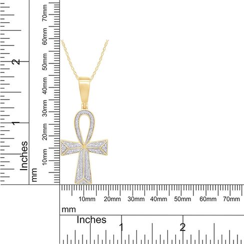 AFFY 1/4 Carat Round Cut White Natural Diamond Ankh Cross Pendant Necklace For Men & Women In 14K Gold Over Sterling Silver (0.25 Cttw, I2-I3 Clarity) in Kuwait