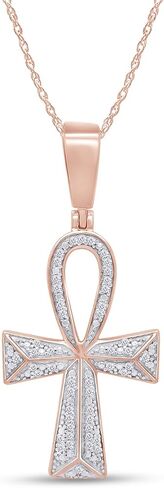 AFFY 1/4 Carat Round Cut White Natural Diamond Ankh Cross Pendant Necklace For Men & Women In 14K Gold Over Sterling Silver (0.25 Cttw, I2-I3 Clarity) in Kuwait