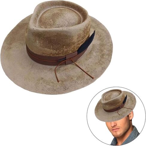 Elegant Fedoras Hat for Male Women Party Wool with Belt Roleplay Costume Cowboy HippiesHat Stage Cowboy in Saudi Arabia