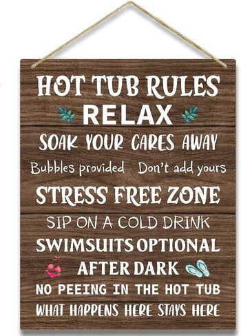 Hot Tub Wooden Sign, Housewarming Gift For Women Coworker Friend, Hot Tub Rules Sign Hot Tub Accessories Hot Tub Decor Decorations For Home Wall Decor Wall Sign Hanging Sign Bathroom Wooden Sign -11 in Saudi Arabia