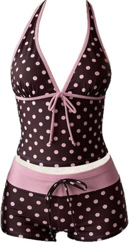 Y2k Vintage 2 Pieces Bikini Set Coquette Halter Tankini Top with Shorts Whimsy Polka Dot Beach Swimsuit Vacation Outfit in Saudi Arabia