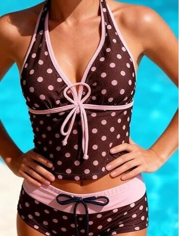 Y2k Vintage 2 Pieces Bikini Set Coquette Halter Tankini Top with Shorts Whimsy Polka Dot Beach Swimsuit Vacation Outfit in Saudi Arabia