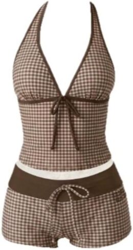 Y2k Vintage 2 Pieces Bikini Set Coquette Halter Tankini Top with Shorts Whimsy Polka Dot Beach Swimsuit Vacation Outfit in Saudi Arabia
