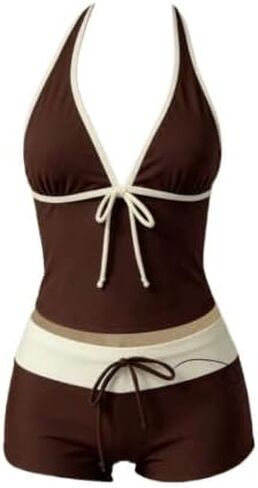 Y2k Vintage 2 Pieces Bikini Set Coquette Halter Tankini Top with Shorts Whimsy Polka Dot Beach Swimsuit Vacation Outfit in Saudi Arabia
