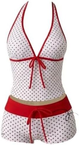 Y2k Vintage 2 Pieces Bikini Set Coquette Halter Tankini Top with Shorts Whimsy Polka Dot Beach Swimsuit Vacation Outfit in Saudi Arabia