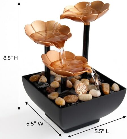 Mini Desktop Fountain with Warm Yellow LED – USB Powered Tabletop Waterfall with Real Stones – Relaxing Indoor Water Feature for Office, Home, Yoga, Meditation in Kuwait