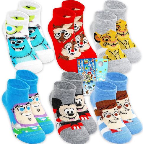 Disney Socks for Toddlers 2T-4T - Bundle with 6 Pairs of Ankle Socks for Boys Featuring Buzz Lightyear, Simba Plus Stickers, More | Disney 100 Apparel Set in Kuwait