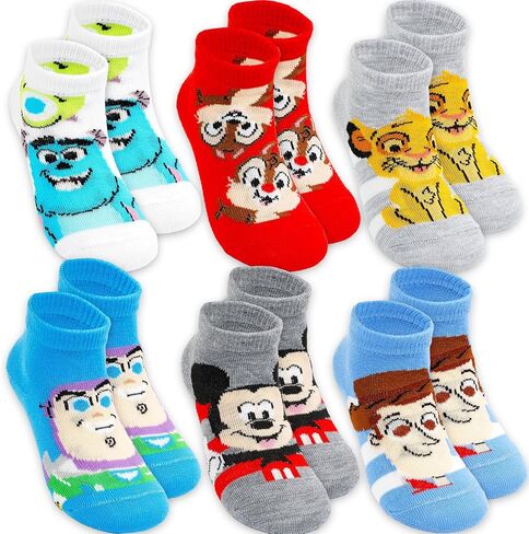Disney Socks for Toddlers 2T-4T - Bundle with 6 Pairs of Ankle Socks for Boys Featuring Buzz Lightyear, Simba Plus Stickers, More | Disney 100 Apparel Set in Kuwait