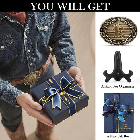 Superkred Western Belt Buckle for Men, Cowboy Initial Accessory for Women,Letters ABCDJMR to Z(Bronze) in Saudi Arabia