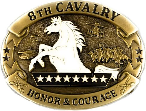 US Army 8th Cavalry Regiment, Honor & Courage Crest Insignia, Solid Brass Belt Buckle in Kuwait