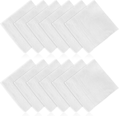 12 Pcs Handkerchiefs for Men, Soft Cotton White Pocket Hankies, Pañuelos Para Hombres, 16x16 Inch Classic Reusable Handkerchiefs in Saudi Arabia