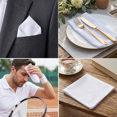 12 Pcs Handkerchiefs for Men, Soft Cotton White Pocket Hankies, Pañuelos Para Hombres, 16x16 Inch Classic Reusable Handkerchiefs in Saudi Arabia