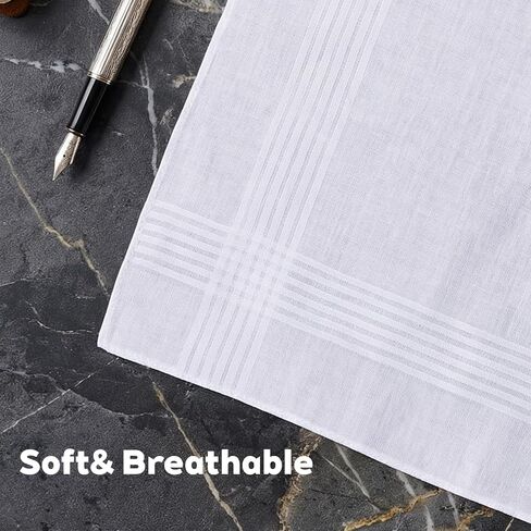 12 Pcs Handkerchiefs for Men, Soft Cotton White Pocket Hankies, Pañuelos Para Hombres, 16x16 Inch Classic Reusable Handkerchiefs in Saudi Arabia