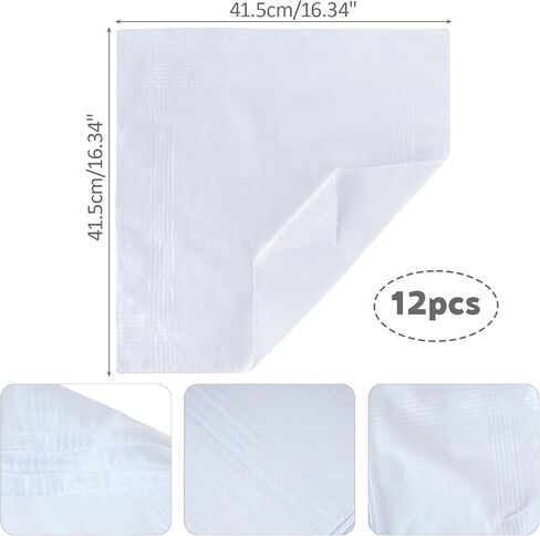12 Pcs Handkerchiefs for Men, Soft Cotton White Pocket Hankies, Pañuelos Para Hombres, 16x16 Inch Classic Reusable Handkerchiefs in Saudi Arabia