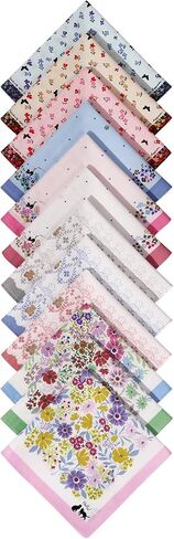 Handkerchiefs for Women, 12Pcs Soft Cotton Printed Women's Handkerchiefs Ladies' Vintage Floral Printing Hankies 13.78" in Saudi Arabia
