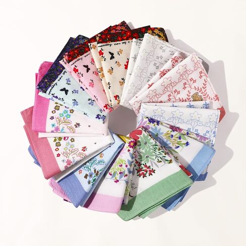Handkerchiefs for Women, 12Pcs Soft Cotton Printed Women's Handkerchiefs Ladies' Vintage Floral Printing Hankies 13.78" in Saudi Arabia
