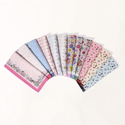 Handkerchiefs for Women, 12Pcs Soft Cotton Printed Women's Handkerchiefs Ladies' Vintage Floral Printing Hankies 13.78" in Saudi Arabia