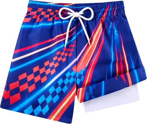 Cozople Boys Swim Trunks with 4-Way Stretch Boxer Mesh Liner Neon Ombre Quick Dry 2 in 1 Shorts in Summer Size 8-14T in Kuwait