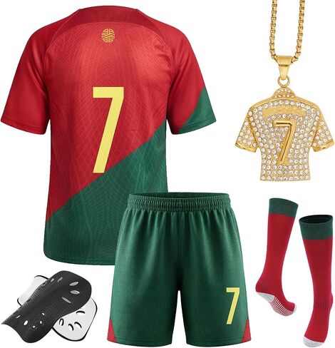Boys Soccer Jerseys, 2022 Kids' Soccer Jersey #7,Training Uniform for Kids Football Youth Jerseys Gift Kit Set 4 Piece in Kuwait